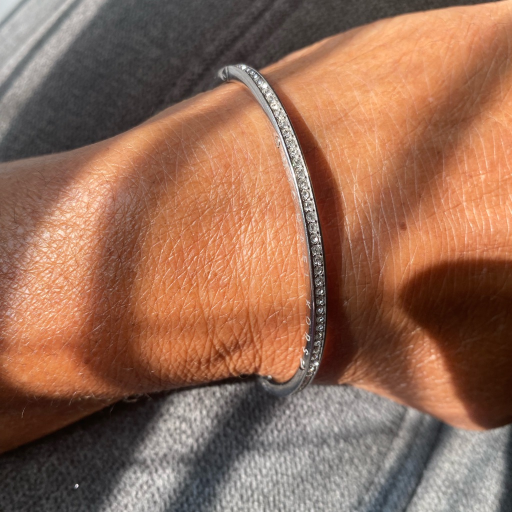 Michael Kors Sterling Silver, Single Row Zirconia Bangel. Clasp Is Strong.